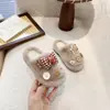 Pantuflas de DIY con Lazo Estilo Coreano para Niñas para Invierno, Nuevas Lindas de Dibujos Animados con Suela Suave y Punta Cerrada de Algodón para Niños Mayores