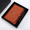 Porta-cartão de visita A5 bloco de notas couro sintético PU bloco de notas de reunião logotipo personalizado conjunto de caixa de presente de caderno A5