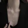 Collar de Borla con Colgante de Gota de Agua Plateado Diseño de Alta Gama Estilo Coreano de Nicho Estilo Frío Simple Cadena para Clavícula Venta Directa de Fábrica