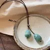 Colar Longo com Pingente de Contas Redondas de Madeira Verde Corda Feminino Estilo Floresta Design Retrô Corrente para Suéter Acessórios de Gola Alta de Nicho