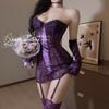 Romántica Flor de Melocotón Sexy Encaje Satén Falda de Cadera para Mujer Push-up Pecho Pequeño Ropa Interior Sexy Pijama que no se quita Uniforme 630