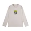 Camiseta de Manga Larga de Algodón Puro Estilo Japonés Hong Kong Unisex Primavera y Otoño Marca de Moda Cuello Redondo Holgada Versátil Camiseta Básica
