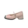 Saias Atacado Estilo Francês com Sapatos Combinando Novo Modelo 2024 Sapatos Mary Jane Femininos de Salto Alto com Salto Grosso
