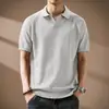 Camisa de Tricô Manga Curta Gola Seagull de Seda Gelada Estilo Old Money Americano para Homens, Camisa Polo Texturizada Solta de Verão para o Dia a Dia
