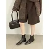 Botines Cortos de Diseño Simple Estilo Coreano con Punta Cuadrada y Tacón Grueso con Cremallera Trasera para Mujer Ropa Exterior de Otoño e Invierno Moda para Ir al Trabajo Versátiles Delgados