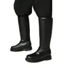Botas de caballero retro transfronterizas europeas y americanas, de caña alta para hombre, punta redonda, tacón grueso, tacón medio, botas largas, negras y marrones, disponibles en tallas grandes, botas de motocicleta, talla 48