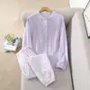 3 ColoresPijamas de Algodón Burbuja para Mujer, Cárdigan Holgado Casual de Primavera y Otoño, Conjunto de Manga Larga y Pantalón Largo