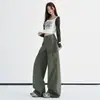Jeans de trabalho juvenil Laranja # Outono com múltiplos bolsos, perna larga, para mulheres, corte solto, emagrecedor, casual, calça reta versátil, moderna