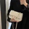 Bolsa Feminina Nova Estilo Primavera e Outono no Atacado, Pequena Bolsa de Corrente de Tweed Estilo Chanel, Bolsa de Ombro Transversal de Alta Qualidade, Pequena Bolsa Quadrada