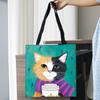 Bolsa de Tela de Gato de Dibujos Animados, Bolso de Hombro Grande de Poliéster Estampado para Mujer, Bolsa de Compras de Doble Capa para Salidas, Bolso Cruzado Versátil
