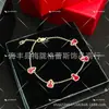 Pulseira de Cabacinha Kirin com 5 Peças para Mulheres, Prata Esterlina 925 com Diamantes, Novo Estilo de Luxo, Joias de Ágata Vermelha Natural, Exclusivamente para Vendas Transfronteiriças