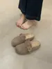 Pantuflas de Algodón con Forro de Borrego Lana Retro Baotou para Usar Afuera Zapatos Birkenstock de Ponerse Fáciles Suela Gruesa para Mujer Otoño e Invierno 2025