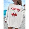 Sudadera Blanca de Cuello Redondo y Manga Larga con Estampado de Cerezas, Oversize, Otoño Europeo y Americano para Mujer, Casual, Sencilla, Holgada y Versátil