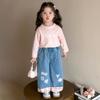 Jeans Reta Solta para Meninas Primavera e Outono 2025 Novo Estilo Roupa de Primavera Infantil Estilo Coreano Calças Longas Calças de Perna Larga para Bebê