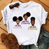 Camiseta Estampada Harajuku Preta Cabelo Crespo Africano Meninas Camiseta roupa feminina