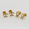 Pendientes de avión de acero de titanio de estilo europeo y americano, de moda, con detalles de diamantes, acero inoxidable 18K, pendientes de botón de perla simples y elegantes para mujer