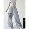 Pantalones de chándal holgados de pierna ancha estilo High Street americano transfronterizos para mujer, marca de moda con estampado de letras bordadas, pantalones rectos casuales deportivos adelgazantes