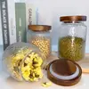Bote para Té de Madera de Acacia Estilo Japonés Tapa con Textura Martillada Frasco Sellado de Vidrio de Alto Borosilicato Simple a Prueba de Humedad Jarra de Gran Capacidad para Granos