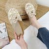 Nuevas Pantuflas Cerradas con Lazo para Mujer Primavera/Verano 2025, Sandalias Elegantes Planas Tejidas Huecas Transpirables