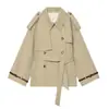 Moda europea y americana transfronteriza para mujer, gabardina elegante de doble botonadura con cinturón, superventas en AliExpress