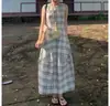 Vestido sin mangas de algodón y lino a cuadros para mujer, Nuevo estilo Primavera/Verano 2026, Vestido largo tipo tank de alta gama, elegante, entallado a la cintura, adelgazante