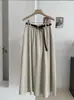 Saia casual midi solta versátil emagrecedora de cintura alta estilo coreano com cinto para mulheres 8637