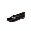Sapatos rasos de couro bovino com cera de óleo de camada superior para mulheres, sapatos baixos, novo modelo de outono, couro genuíno por dentro e por fora, bico quadrado, sapatos baixos confortáveis