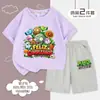 Plantas vs. Meninos. Conjunto de Roupa de Verão 2025 Novo Algodão Puro Roupas de Verão Camiseta Infantil Conjunto