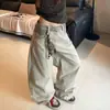 Pantalones de trabajo de patchwork camuflaje caqui para hombres y mujeres, estilo retro americano, diseño único, pantalones rectos de pierna curva de nicho, modernos