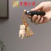 Novo Pingente de Bolsa de Gato de Madeira de Faia Entalhada DIY Chaveiro de Borla Bonito Pingente de Desenho Animado Ornamento