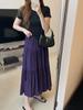 Falda Morada Francesa para Mujer Estilo Vacacional de Primavera y Verano Línea A Falda Larga de Vuelo Amplio Sentido del Diseño Cintura Alta Adelgazante Falda Pastel
