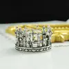 Estilo K de Dongdaemun Anel Aberto de Coroa e Cruz de Zircônia Prata Esterlina S925 Tendência Personalizada Europeu e Americano