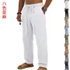 Pantalones de lino transpirables de corte holgado para hombre, para casa, vacaciones, deportivos modernos, de pierna recta, pantalones de algodón y lino transpirables