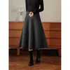[Yi*Dingduan] Falda Retro Negra y Gris para Mujer 2026 Nuevo Estilo Otoño/Invierno Elegante Falda de Línea A de Longitud Media para Socialité