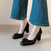 Zapatos de tacón bajo de estilo francés vintage con boca ancha y puntera cuadrada, tacón grueso, lazo, Mary Jane para mujer, tacones altos para ir al trabajo