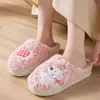 Chinelos de Algodão Desenho Animado Feminino Inverno Fofos Sola Grossa Para Casa Interior Uso Externo Meio Cobertos Fluffy Chinelos de Algodão Casal Masculino Inverno