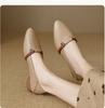Sapatos femininos de salto grosso, calçados de couro macio com sola macia, calçados de couro bico fino para trabalho, primavera de 2025