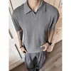 Camisa POLO decote V manga curta masculina gola gaivota gola polo britânica negócio texturizada seda gelo camiseta verão comércio exterior transfronteiriço atacado