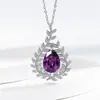 Venta Caliente Transfronteriza en Vivo Collar con Colgante de Diamante Morado para Mujer Cadena para Clavícula con Diseño de Hoja Completo de Zirconia Diamante Alto Nivel Europeo y Americano