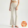 Calça Flare Antibacteriana de Yoga Lahn para Mulheres, Forrada com Lã, Cintura Alta, Levanta Bumbum, Perna Larga, Sensação de Pele Nua, Absorve a Umidade, Levemente Flare, Calça Fitness para Outono e Inverno