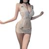 Nuevo camisón de alta gama con escote en V profundo y encaje sexy con perspectiva tentadora, uniforme sexy