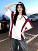 Camiseta de Algodón Puro Pesado Estilo Coreano Estampado de Letra Simple Verano Cuello Redondo Longitud Media Holgada Manga Corta Unisex Top para Viajar Ins