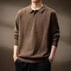 Tejido de Punto de Lujo Retro con Solapa Texturizada Plegada para Hombre, Nuevo Estilo Old Money Casual de Otoño e Invierno, de Manga Larga para Viajes Diarios