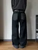 Jeans reto preto estilo retrô americano, bainha enrolada, poá, unissex, estilo asiático leve, corte solto, efeito emagrecedor, calça longa de corte clean