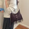 Bolsa Feminina Retrô com Franjas da Moda 2026 Nova Bolsa Feminina Simples Versátil Grande Capacidade Bolsa de Ombro Transversal Feminina