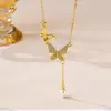 Diseño Moderno Zircón Mariposa Hueca Collar Oro de Arena Vietnamita Borla Larga Perla Falsa Cadena para Clavícula Joyería