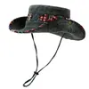 Estilo Étnico Retro Lavado Sombrero Étnico de Senderismo para Mujer, Sombrero Vaquero Occidental de Protección Solar para Pesca de Verano, Sombrero de Pescador para Hombre