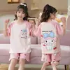 Pijama Infantil para Meninas 2026 Novo Estilo Verão Algodão Imitado Fino Manga Curta Shorts Roupas de Casa Infantis Tamanho Médio e Grande Estilo Verão