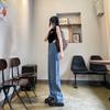 Jeans Vintage de Rayas Verticales de Pierna Recta para Mujeres Petites, de Tiro Alto, Holgados, Adelgazantes, Versión Estrecha, Pantalones Casuales de Pierna Ancha hasta el Suelo