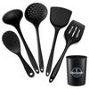 Juego de utensilios de cocina de silicona todo incluido Espátula Cuchara sopera de silicona sartén antiadherente cuchara para arroz colador cubo de almacenamiento resistente a altas temperaturas juego de 5 piezas
